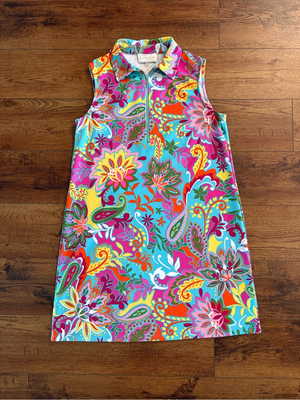 Pappagallo Sleeveless Quarter Zip Shift Dress L Colorful Floral Paisley